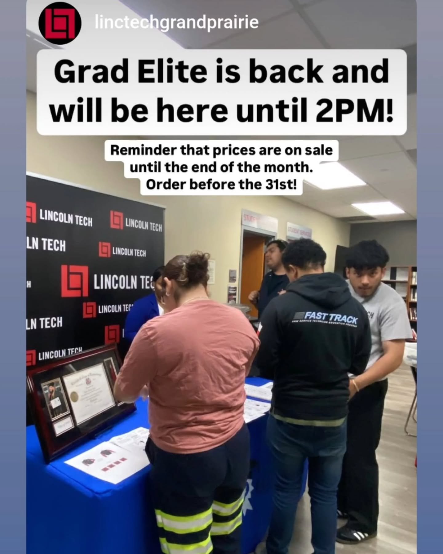 We&rsquo;re on campus at Lincoln Tech-Grand Prairie TODAY until 2 PM &ndash; come see us and try on your class ring or letterman jacket!

Don&rsquo;t miss out &ndash; our graduation sale ends May 31st!

#GradElite #LincolnTech #GraduationSeason #CapA