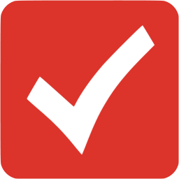A red background with a black checkmark symbol.