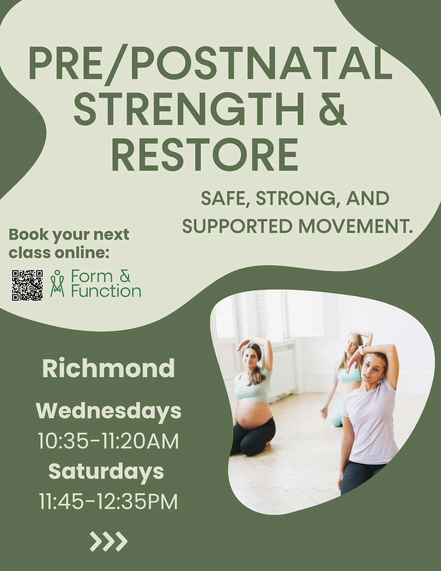 🤍 Pre/Postnatal Strength &amp; Restore 🤍

A gentle yet powerful class designed to support you through pregnancy, postpartum, and beyond. ✨

💪 Light strength training + resistance bands
🌿 Core stability + yoga-inspired flow
🤱 Safe, low-impact, su