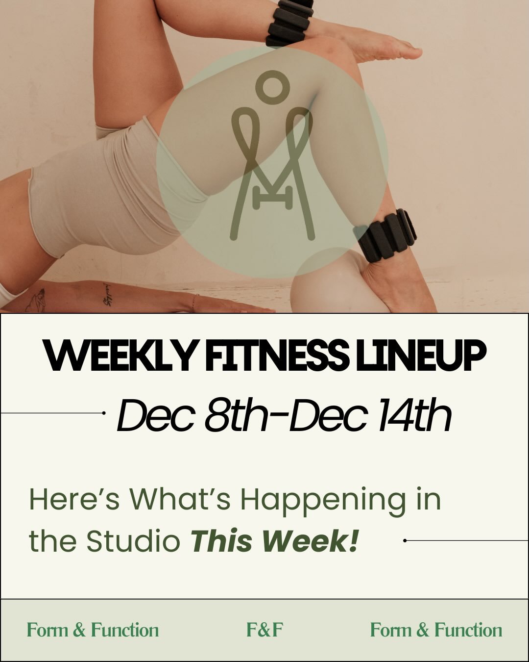 Weekly Schedule | Dec 8&ndash;14 ✨ 
New week, fresh energy 💚 Whether you&rsquo;re craving a sweaty burn, a dance party, or a mindful reset &mdash; we&rsquo;ve got you covered 🔥🧘&zwj;♀️💃 
This week is all about: ✨ Staying consistent during the bus