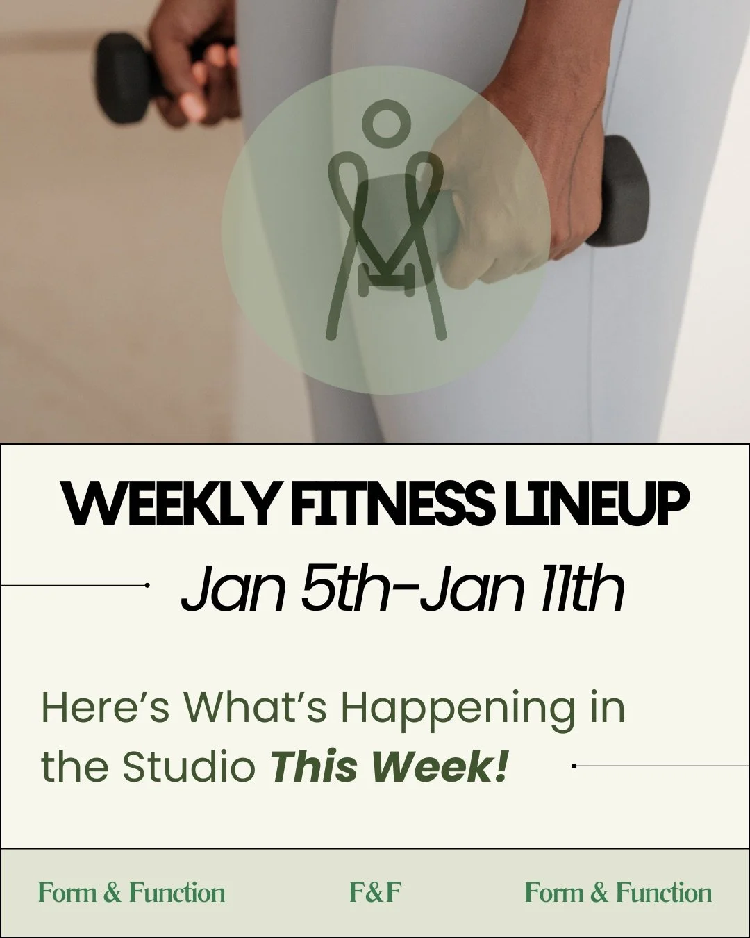 Here&rsquo;s our weekly class schedule ✨ Quick heads-up for this week only 👇 
🚫 Thursday 7:40 PM &mdash; Dancefit &amp; Deep Stretch is cancelled 
New year, new goals &mdash; but same reminder: Consistency > perfection 💚 Whether you&rsquo;re ea