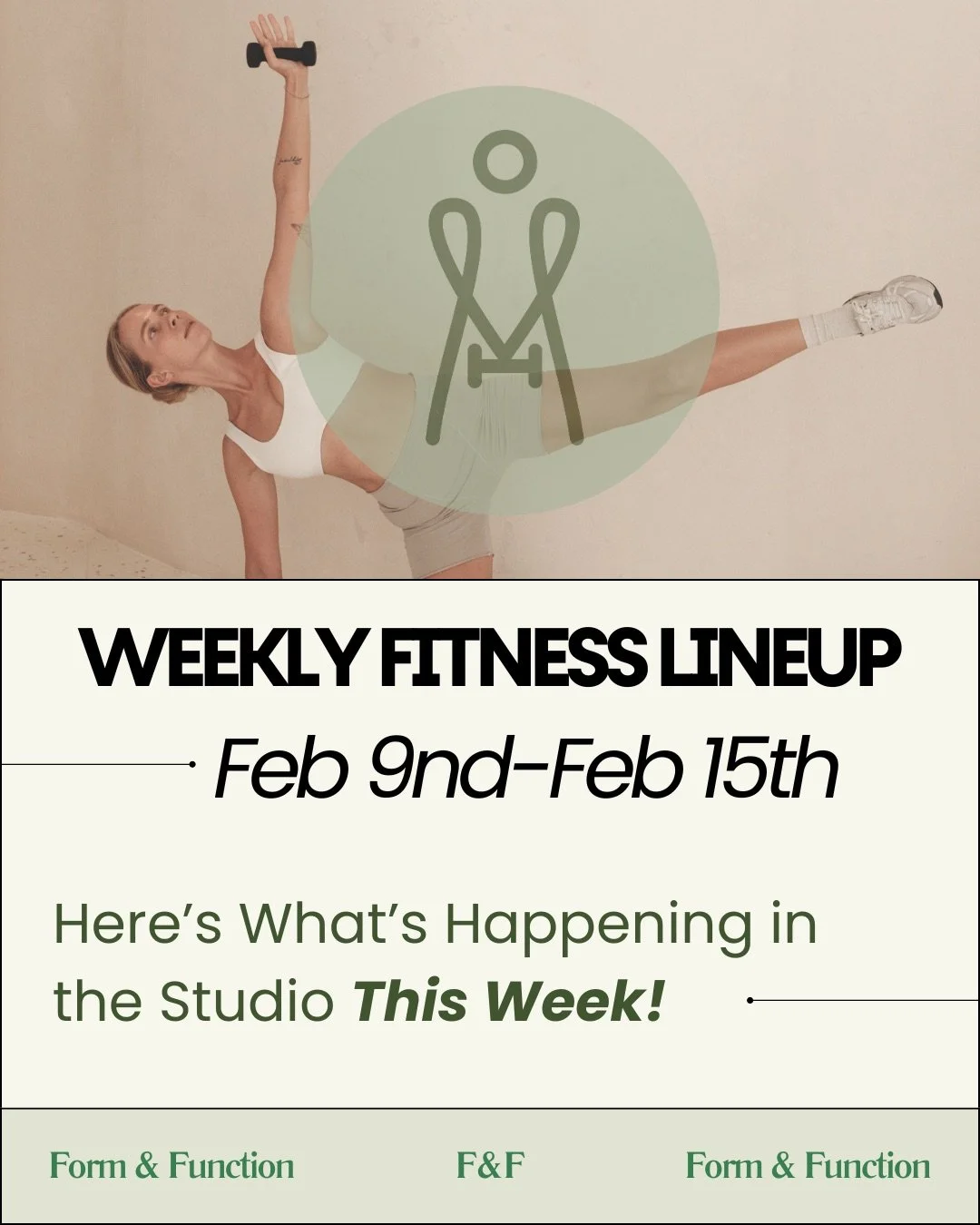 New week, new chances to move ✨ Here&rsquo;s our Feb 9&ndash;15 class schedule at Form &amp; Function. 
Whether you&rsquo;re here to sweat, dance, build strength, or slow things down; there&rsquo;s something on the schedule for you. Save this post, p