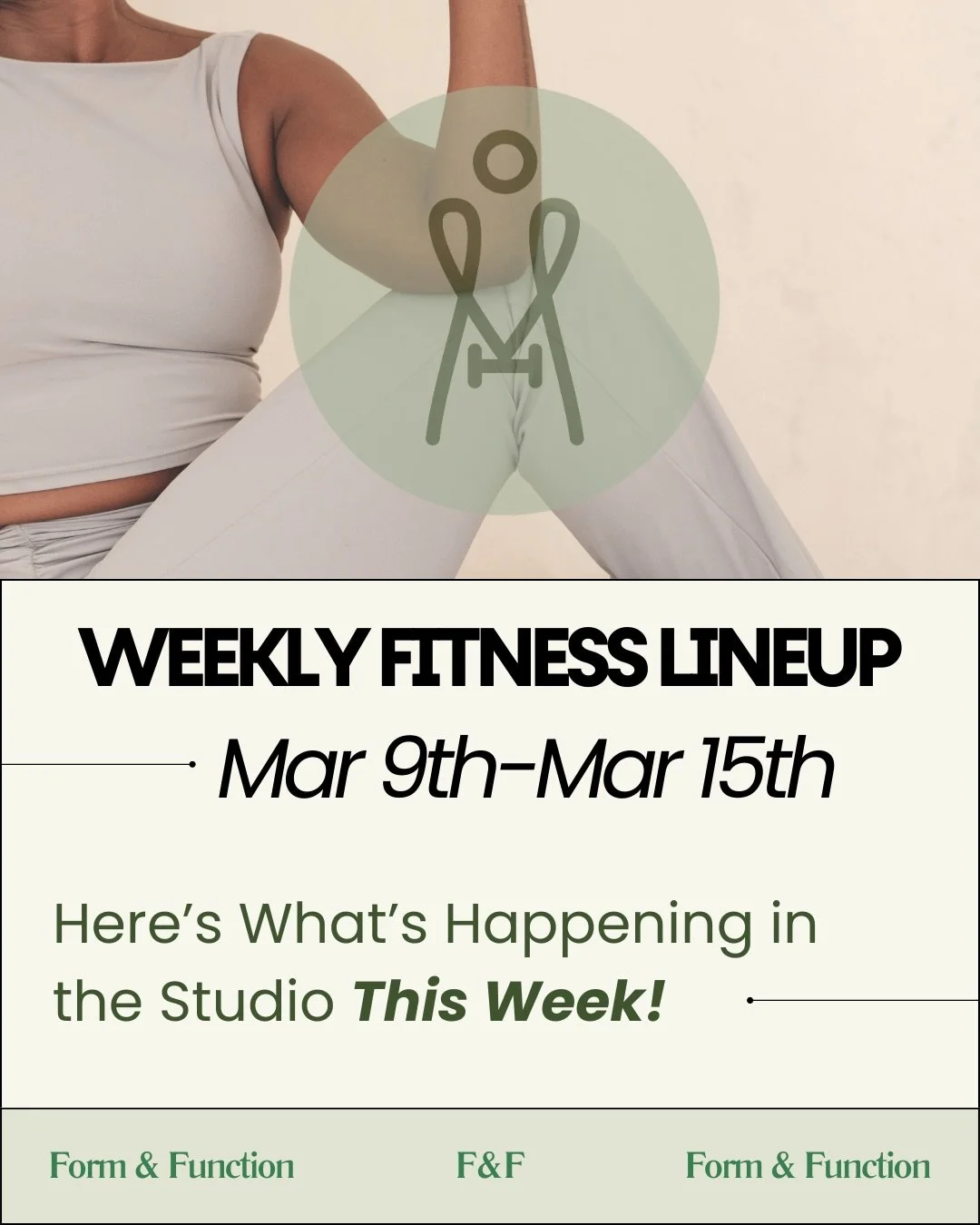 New week. New classes. Let&rsquo;s move 💚  Here&rsquo;s what&rsquo;s happening at Form &amp; Function this week (March 9&ndash;15) and we&rsquo;ve got a few exciting updates. 
New classes we&rsquo;re introducing to the schedule Cardio &amp; Core Gro