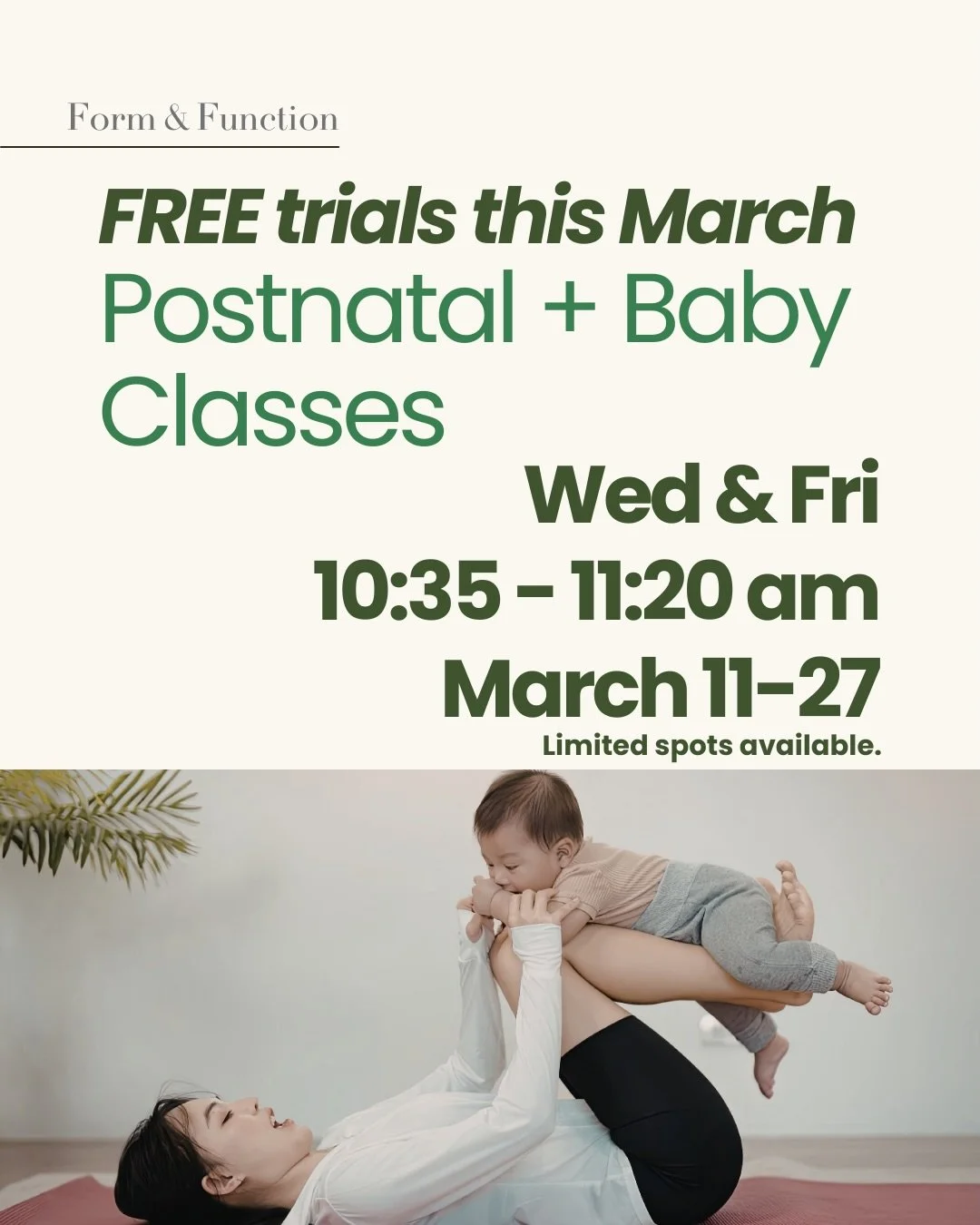 If you&rsquo;re a new mama in Richmond&hellip; this might be worth saving 👀 
This March we&rsquo;re opening 6 completely FREE trial spots for our new Postnatal + Baby movement class. 
No membership. No commitment. Just bring your baby and come try a