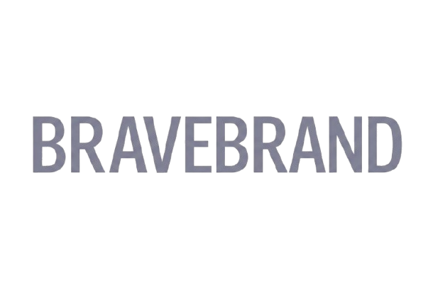 The text "BRAVE BRAND" in large, bold, gray letters on a black background.