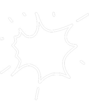 White comic-style explosion shape with jagged edges and small lines radiating outward on a black background.