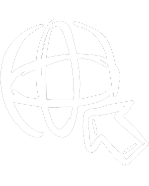 White graffiti-style globe with an arrow pointing towards it on a black background.