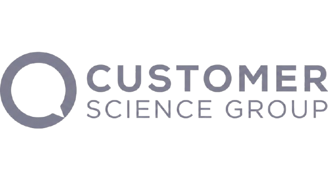 Logo for Customer Science Group with a stylized gear icon on the left and the group name in uppercase letters