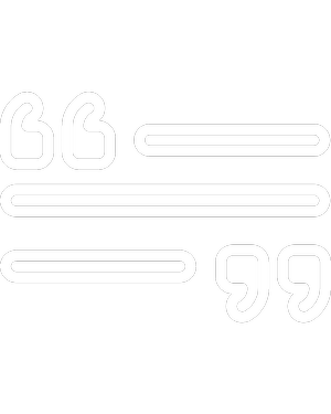 Quote marks with stylized lines inside a black background.