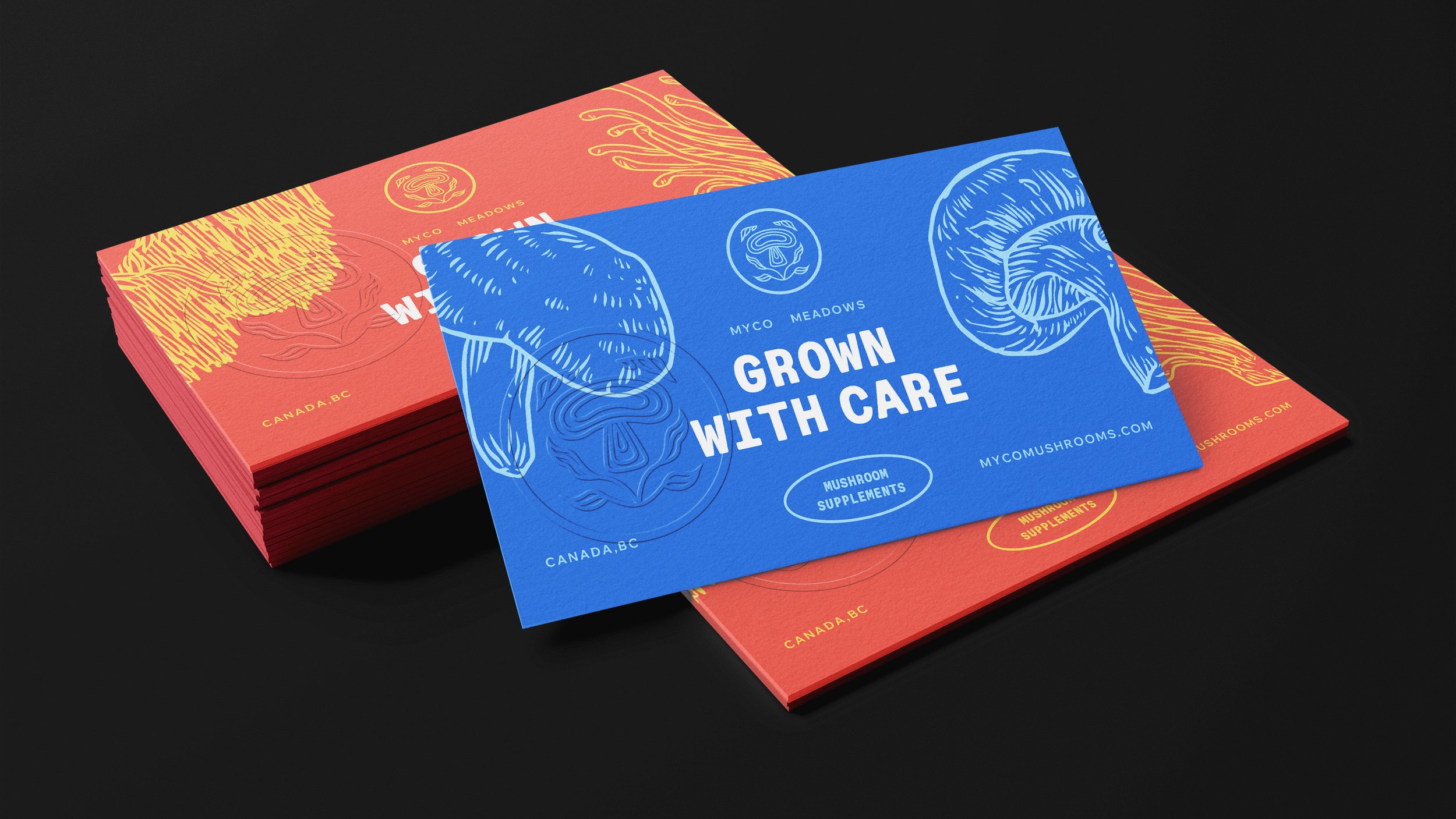 business cards with custom mushroom illustrations