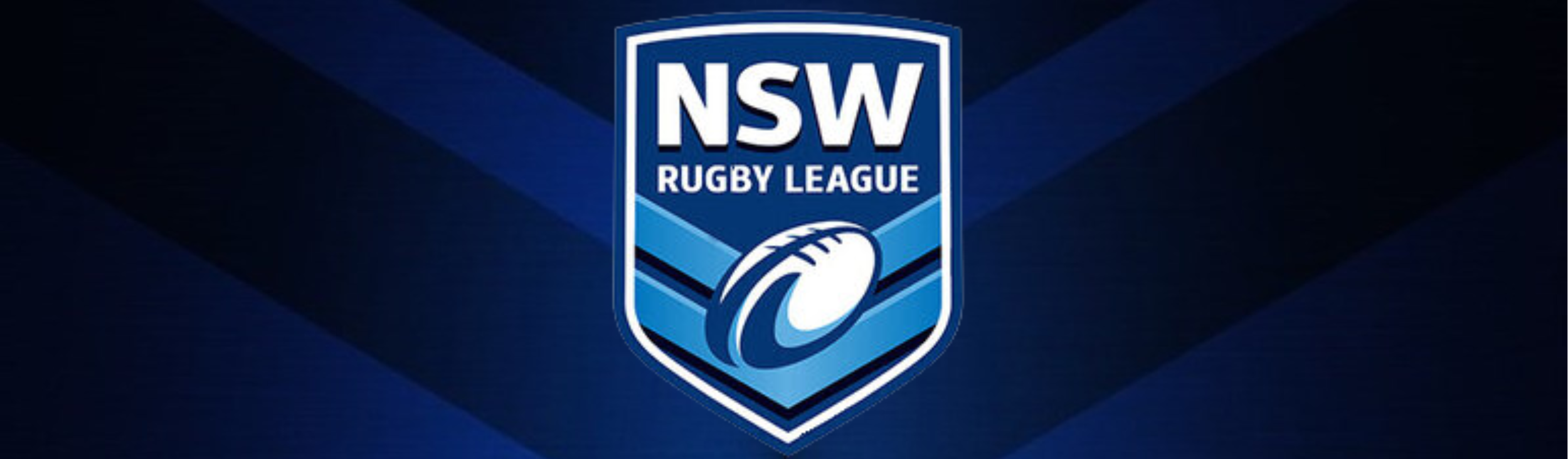 NSW Rugby League logo featuring a shield with a rugby ball on a blue background.