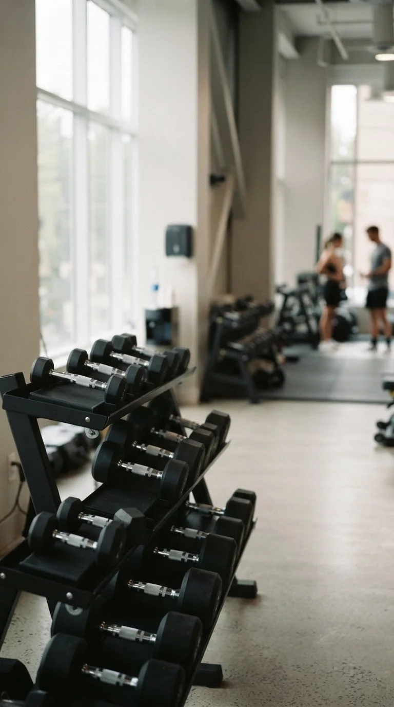 A picture of dumbbells at a gym. Mountain River Therapy offers somatic movement therapy in Sandpoint Idaho. Jarae Swanstrom, LCPC specializes in trauma therapy in Post Falls Idaho.