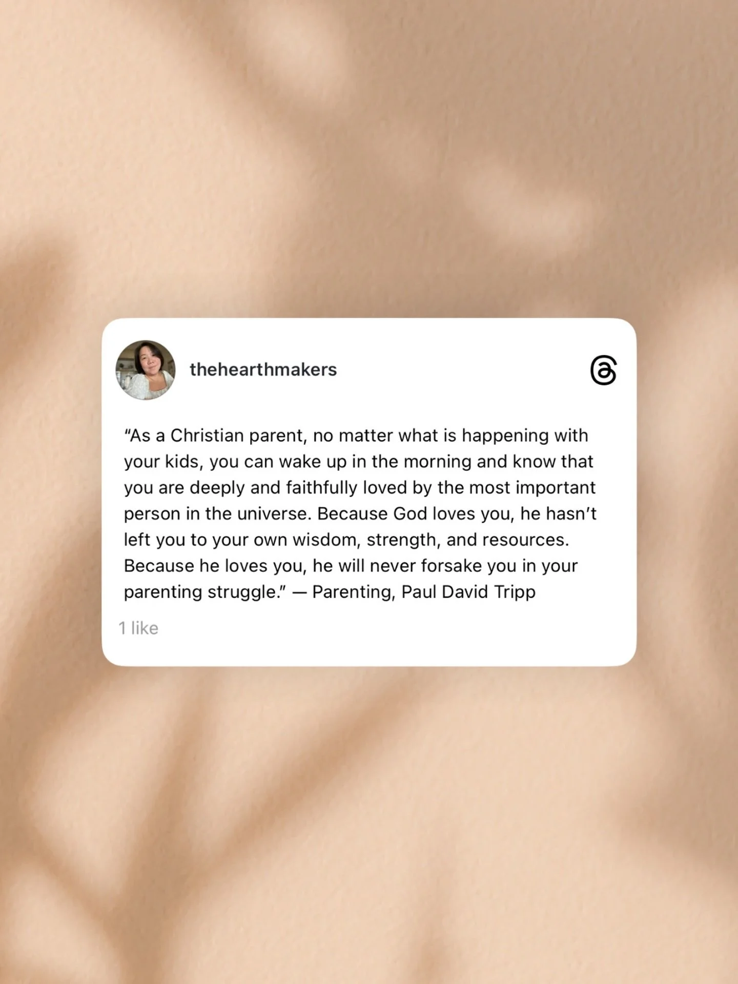 Parenting is challenging, but praise God, He hasn&rsquo;t left us to struggle on our own. 🙌

I&rsquo;ve been slowly reading Parenting by Paul Tripp and have found quotes like this that remind me of how God holds me as I parent

Anyone currently read