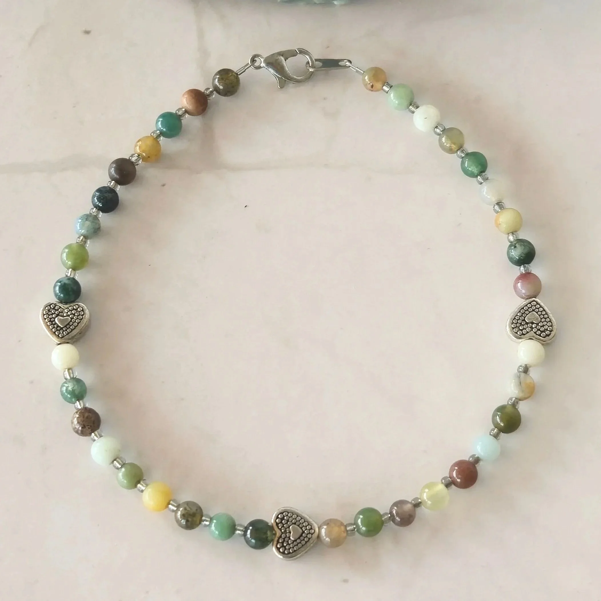INDIA AGATE BEADED CRYSTAL ANKLET - Handmade, Chakra Healing Jewelry,
