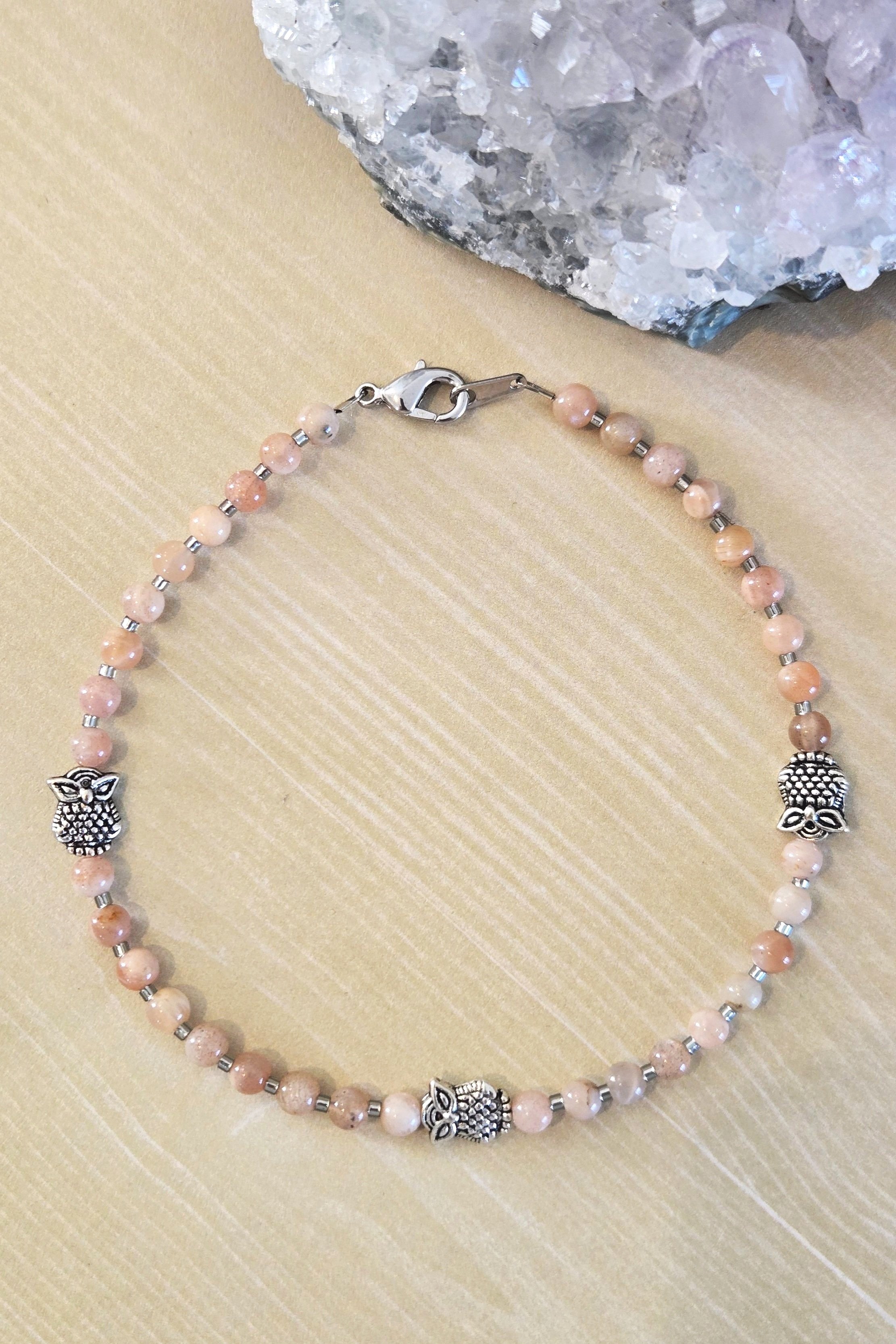 PEACH MOONSTONE BEADED ANKLE BRACELET