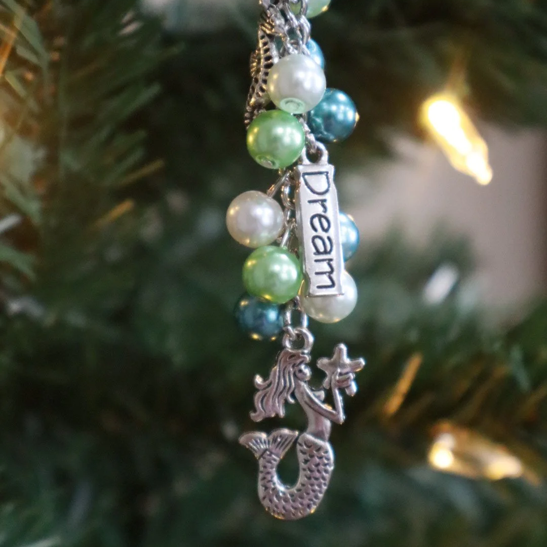 MERMAID BEADED BAG CHARM - Handmade, Pastel Pearls & Silver Charms, Trendy Purse Accessory