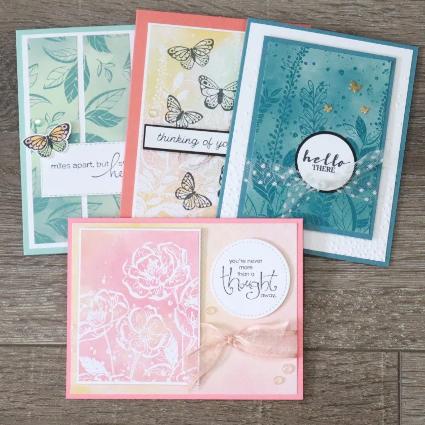 Handmade Greeting Cards with Envelopes:  Set of 4, Dimensional Accents, Blank Inside