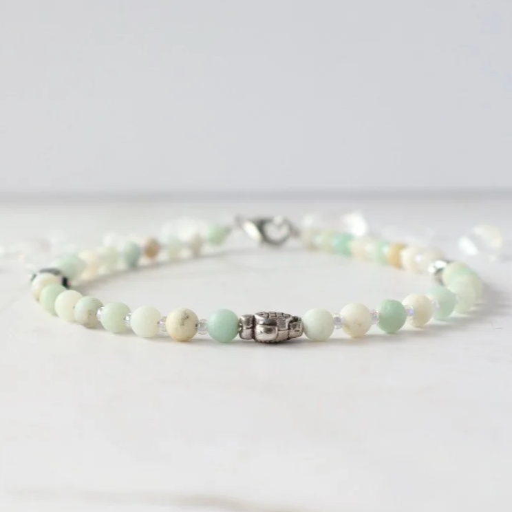 AMAZONITE MATTE CRYSTAL BEADED ANKLET - Handmade Healing Jewelry, Balance Calm Peace