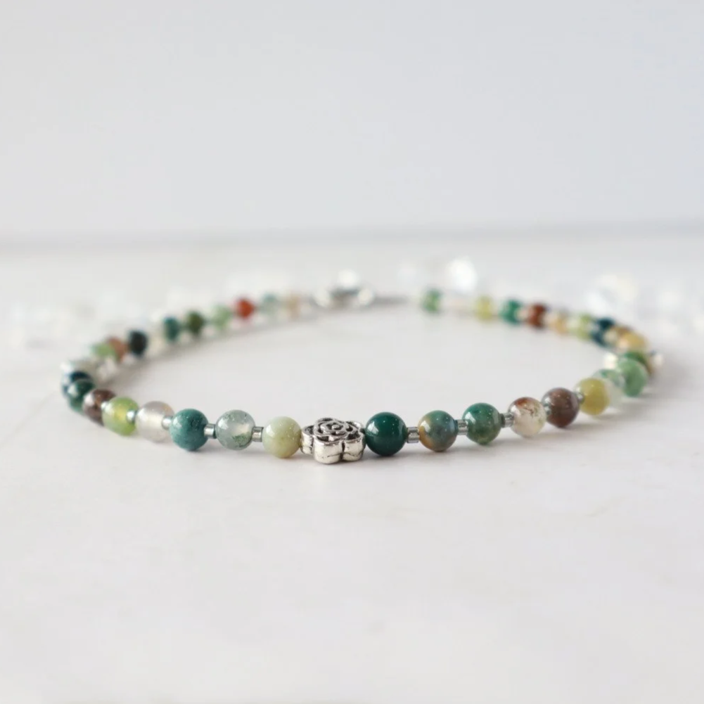 INDIA AGATE BEADED CRYSTAL ANKLET - Handmade, Chakra Healing Jewelry,