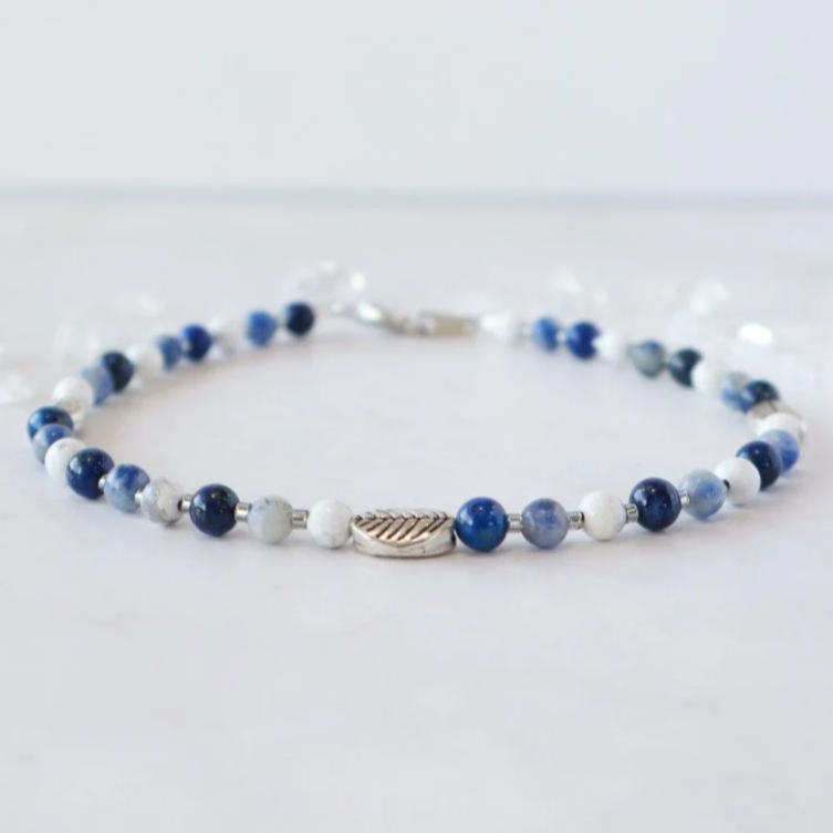INTUITION CRYSTAL BEADED ANKLET - Lapis Lazuli, Sodalite, Howlite, Handmade Jewelry