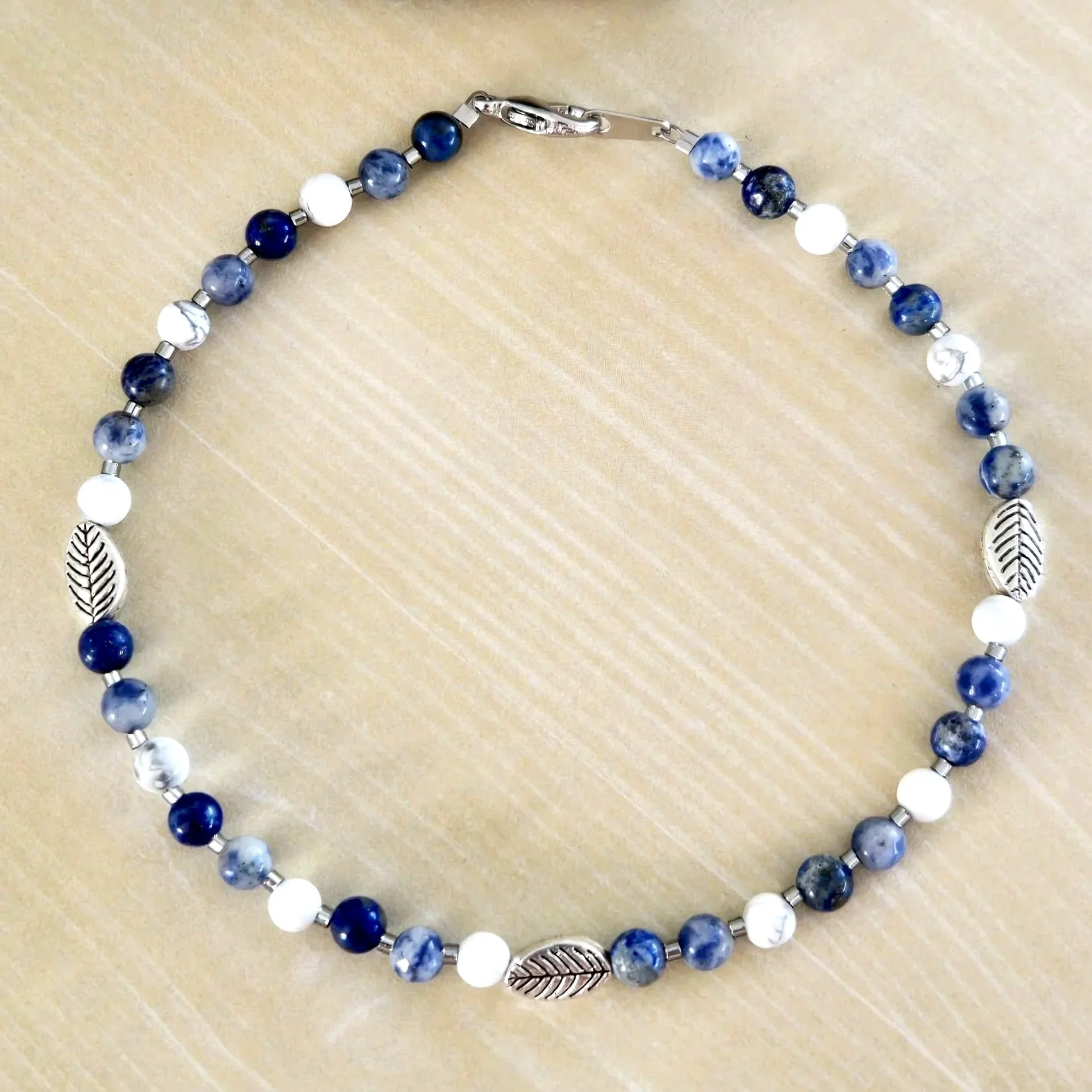 INTUITION TRIO CRYSTAL BEADED ANKLET - Lapis Lazuli, Sodalite, Howlite, Handmade