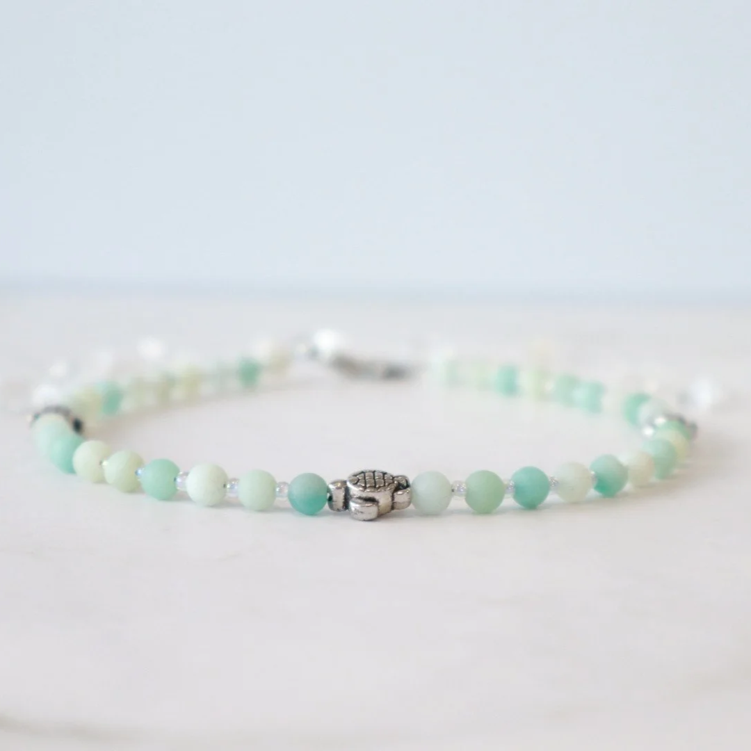 AMAZONITE MATTE CRYSTAL BEADED ANKLET - Handmade Healing Jewelry, Balance Calm Peace