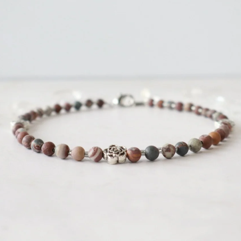SONORA DENDRITIC JASPER BEADED ANKLET:  Healing Crystal Jewelry, Grounding, Stability, Abundance