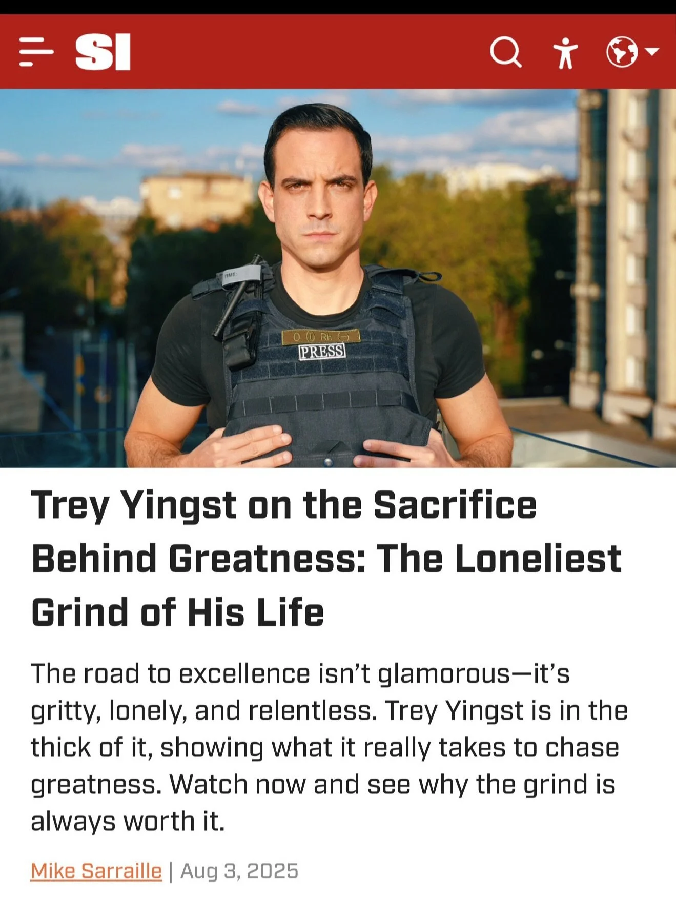 Sports Illustrated: &ldquo;Trey Yingst is currently in a season of solitude&hellip;he's building a media brand meant to connect people across borders and beliefs.&rdquo;