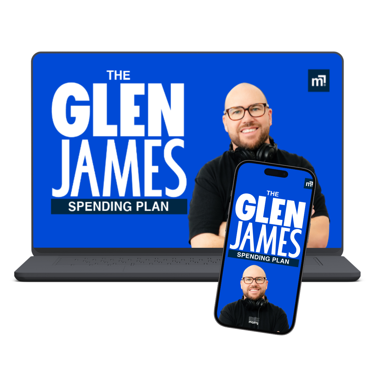the Glen James Spending Plan course featured on a laptop and mobile phone