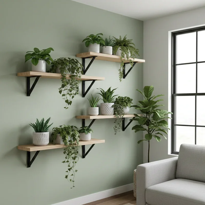 Living Room Plant Wall Shelf Ideas