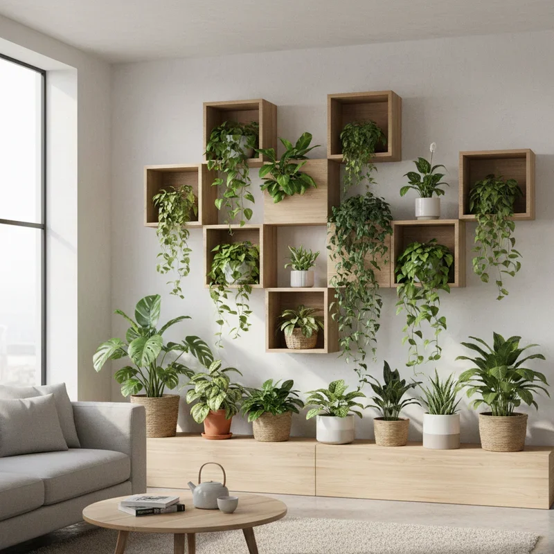 Living Room Plant Wall Shelf Ideas