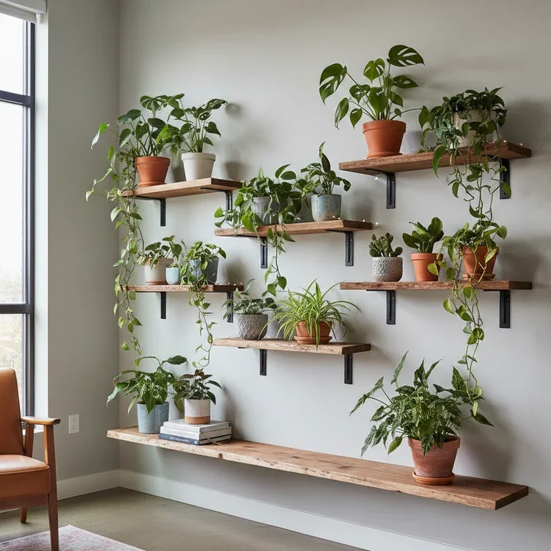 Living Room Plant Wall Shelf Ideas