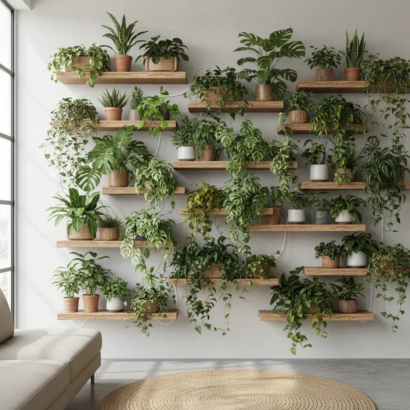 Living Room Plant Wall Shelf Ideas