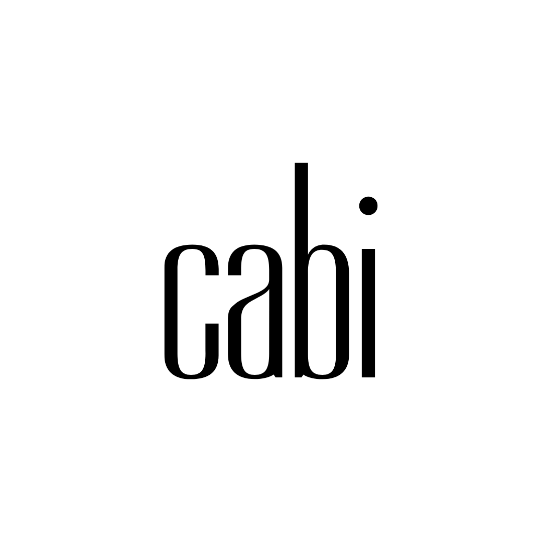 A minimalist black and white graphic design featuring the word 'cabi' written vertically with modern, stylized font.