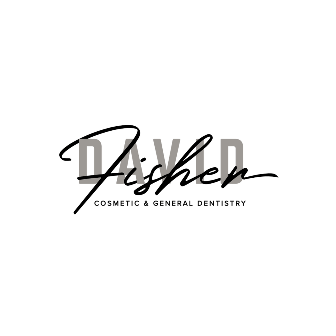 Logo for D. VED Disher, a cosmetic and general dentistry practice, with stylized text and a white background