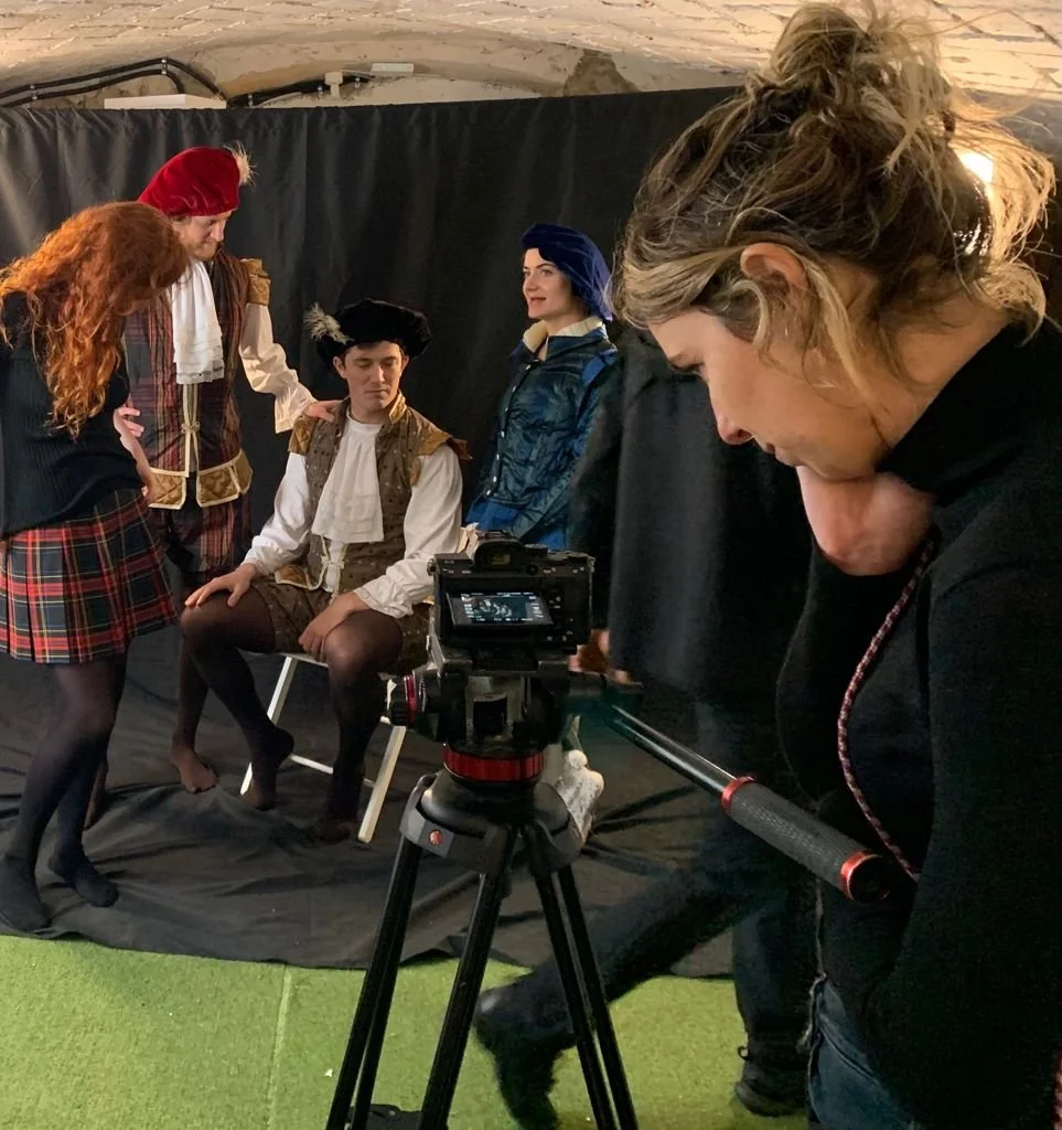 Backstage of our On Screen production. Two men and two woman.