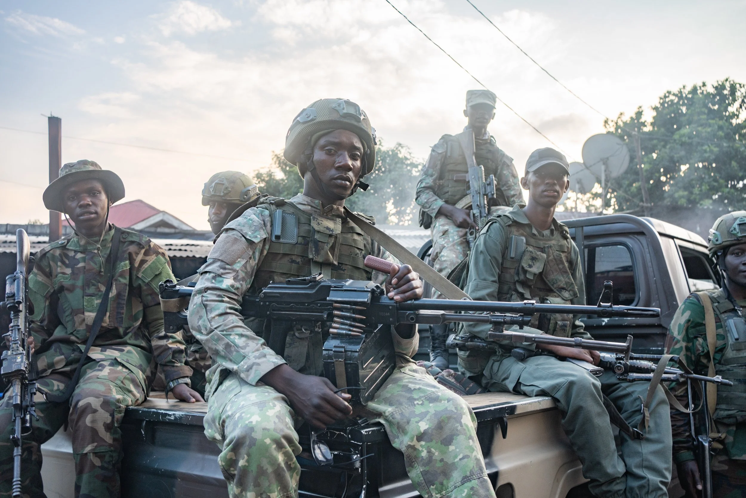 M23 soldiers patrol a market in downtown Goma. DRC, February 10, 2025.
