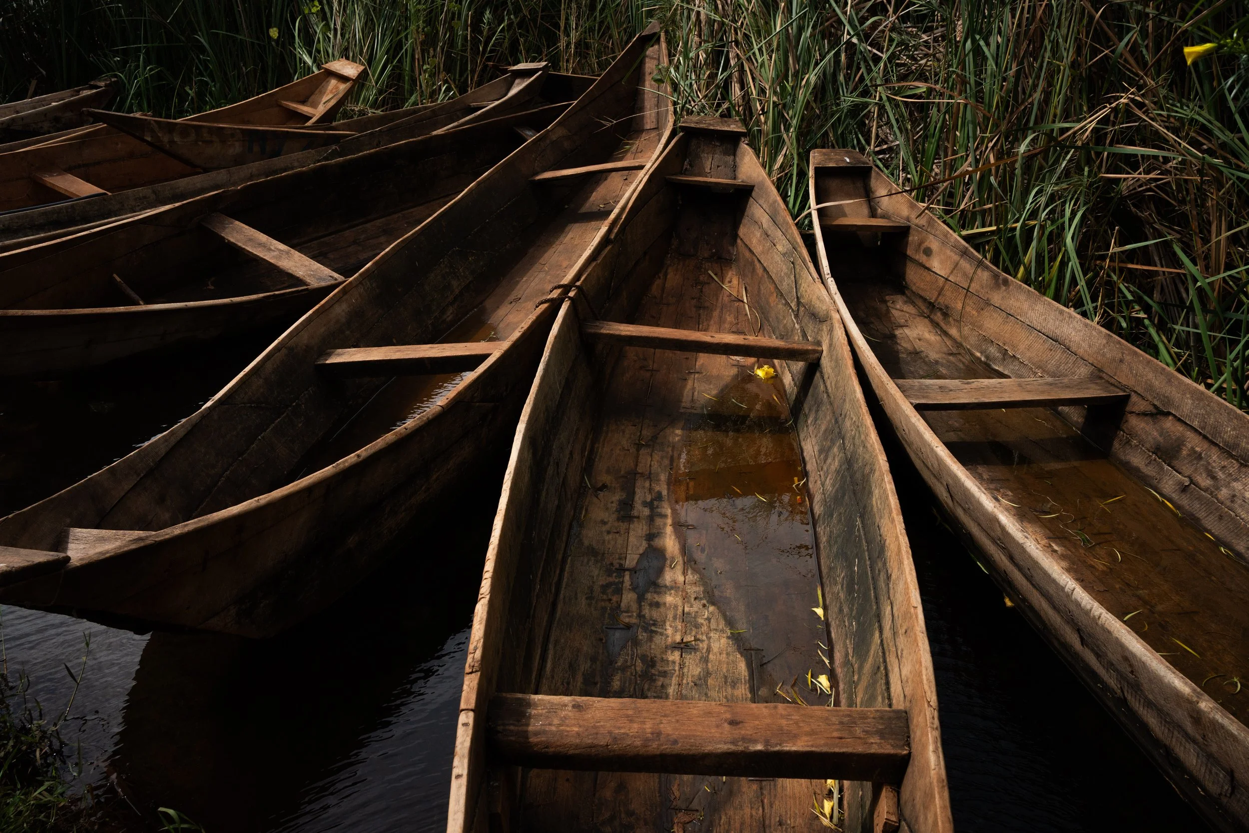 Traditional boats on the shores of Lake Kivu.