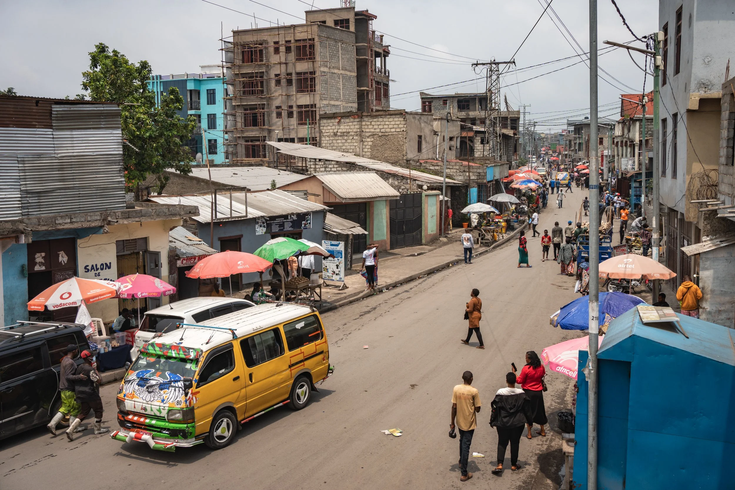 A street in the Mapendo neighborhood of Goma. Life is slowly returning to normal, as the city was the scene of violent clashes between the FARDC (Armed Forces of the DRC) and
M23 rebels, resulting in several hundred deaths. Goma, February 7, 2025.