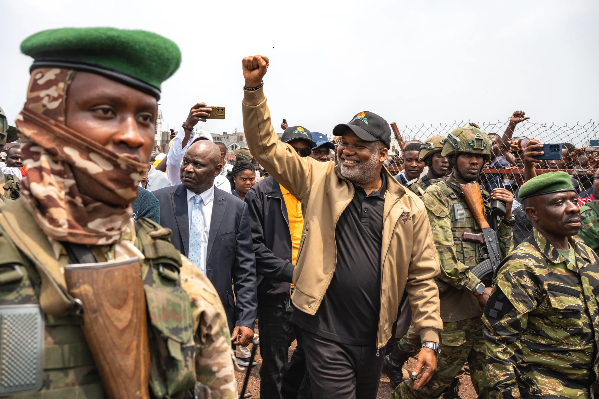 Corneille Nangaa, leader of the AFC (Alliance Fleuve Congo), parades during their first meeting since the capture of Goma. Goma, February 6, 2025.