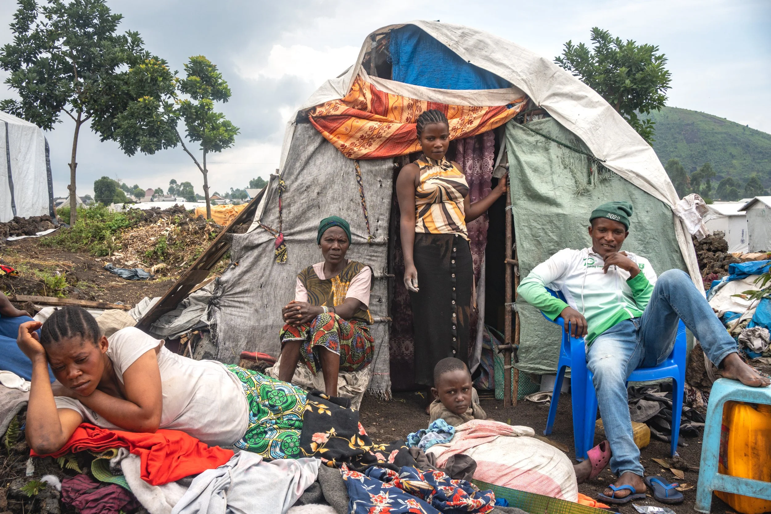 An internally displaced family in the Mugunga camp. Nearly 650,000 people have been displaced by recent or ongoing fighting, seeking shelter in unsanitary camps near the city of Goma. February 13, 2025.