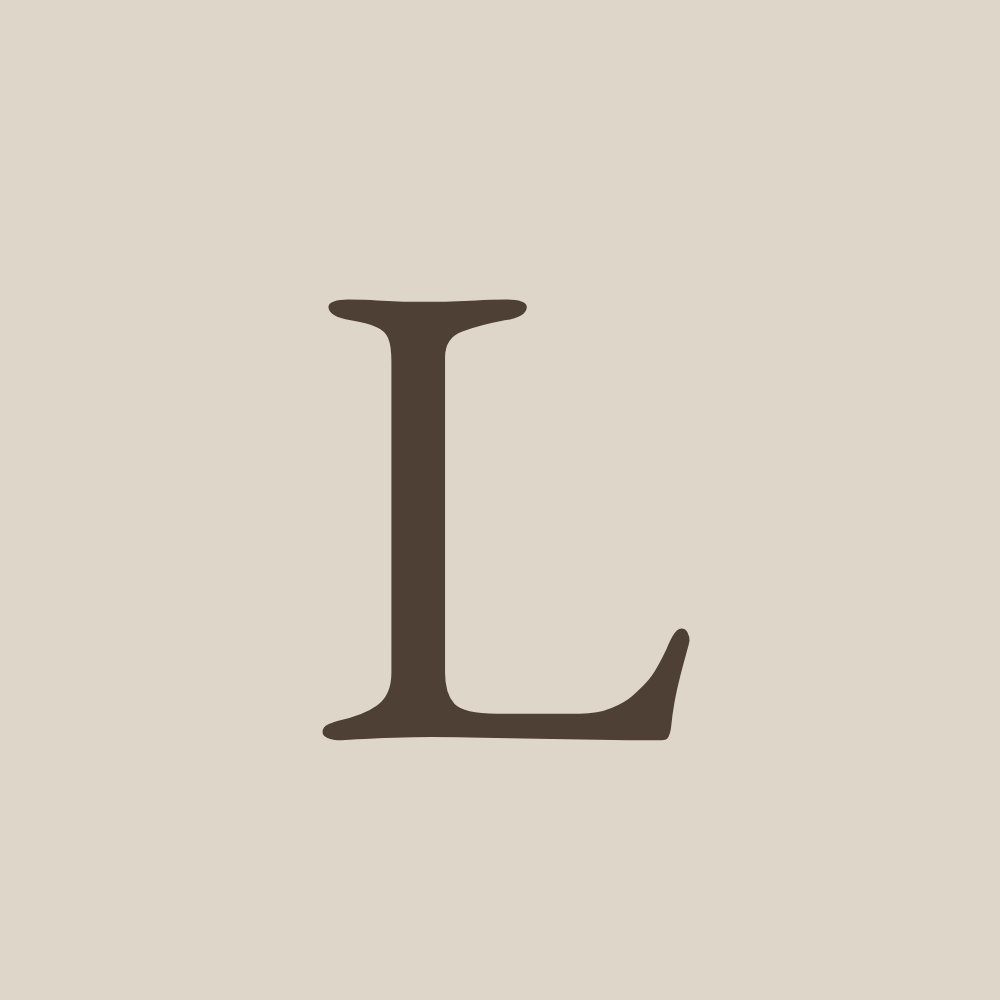 Letter L in dark brown on a light beige background.