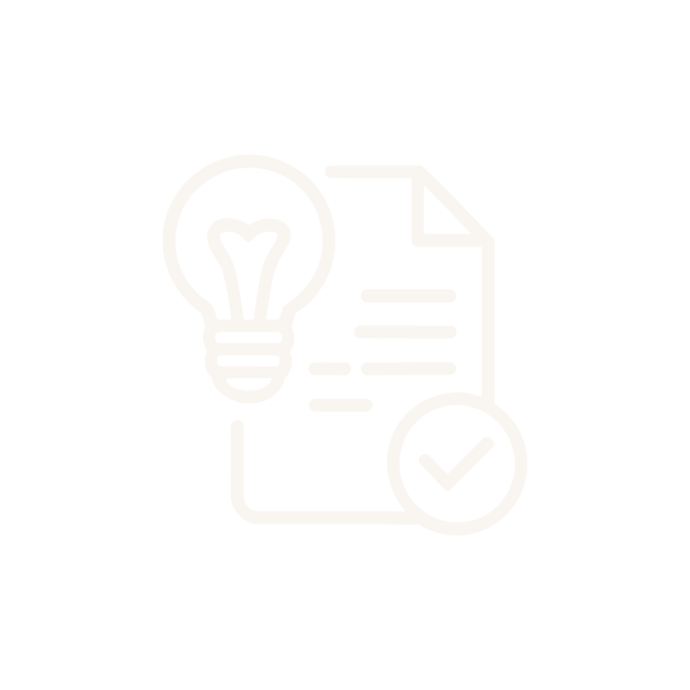 Icon of a document with a light bulb and a checkmark, symbolizing ideas and approved ideas.