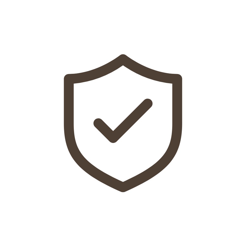 Shield icon with a check mark, symbolizing security or protection.