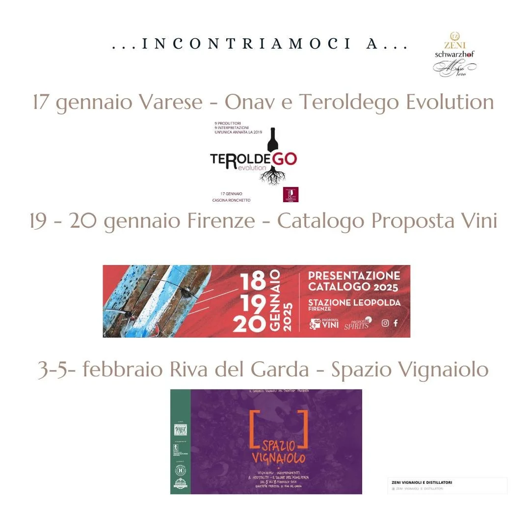 ...iniziamo l'anno con delle interessanti iniziative per conoscere la nostra realt&agrave; insieme a tanti amici produttori! Vi aspettiamo a:

👉 Varese con Onav Varese e gli amici di Teroldego Evolution 

👉 Firenze con Proposta Vini - Presentazione