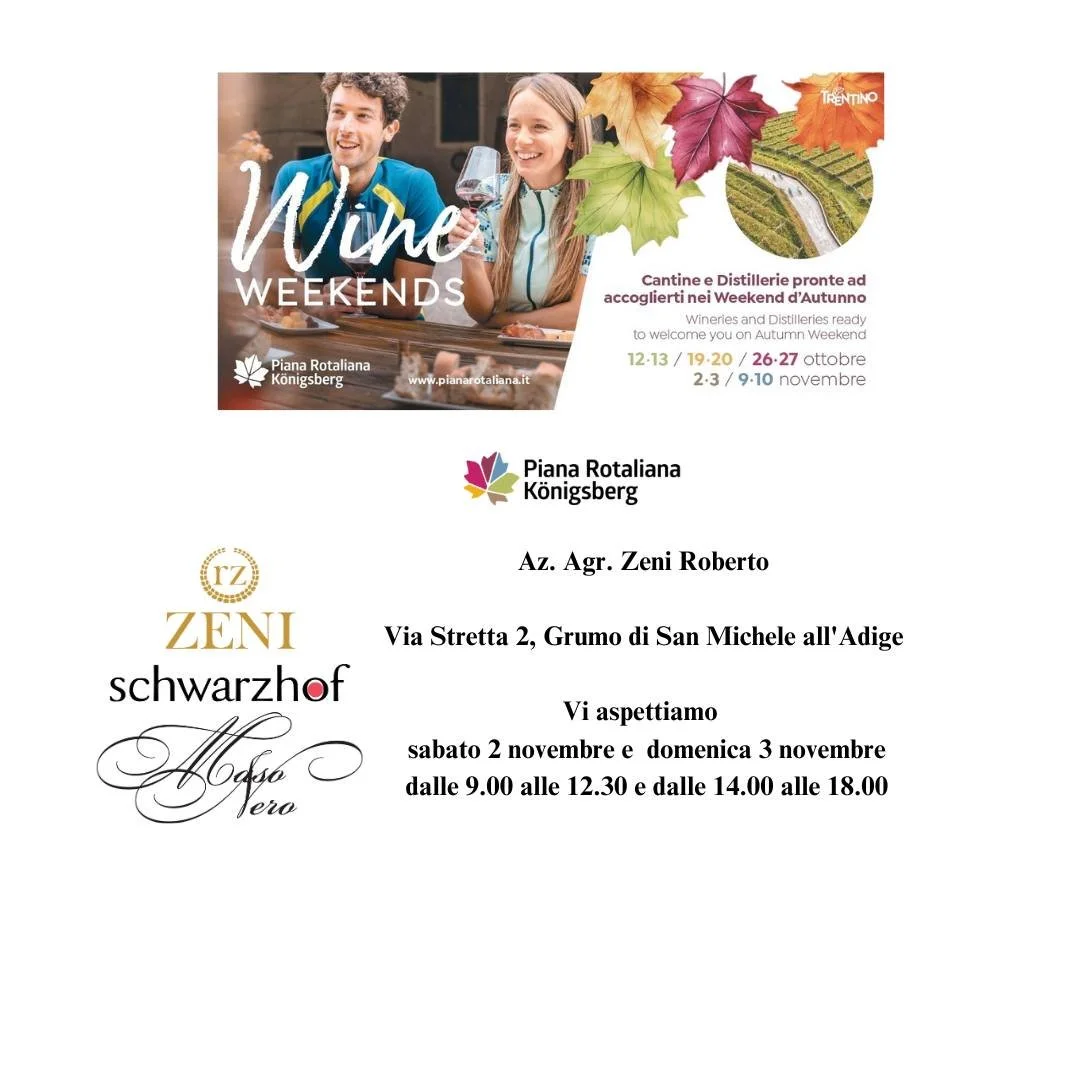 ...anche noi aderiamo a Wine Weekends,le Speciali Aperture di Cantine e Distillerie nei Weekend d'autunno promosso da @visitpianarotaliana ! Un&rsquo;occasione unica per assaporare la Piana Rotaliana! Prenota la tua visita su https://www.zenitrento.i