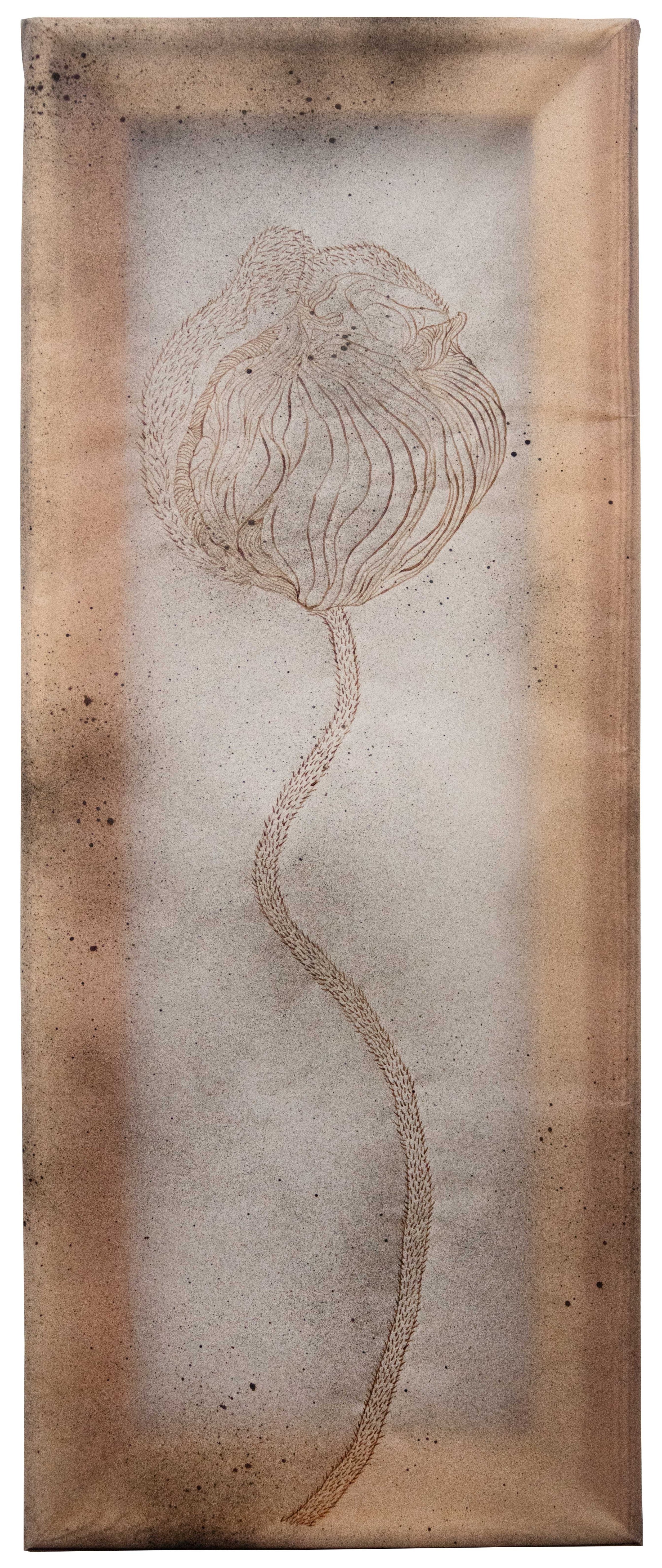 PVT28 - BROWN POPPY CLOSED
MIXED MEDIA (INK + SPRAY) ON TRACING PAPER 50X20 CM // 19,6X7,8 IN