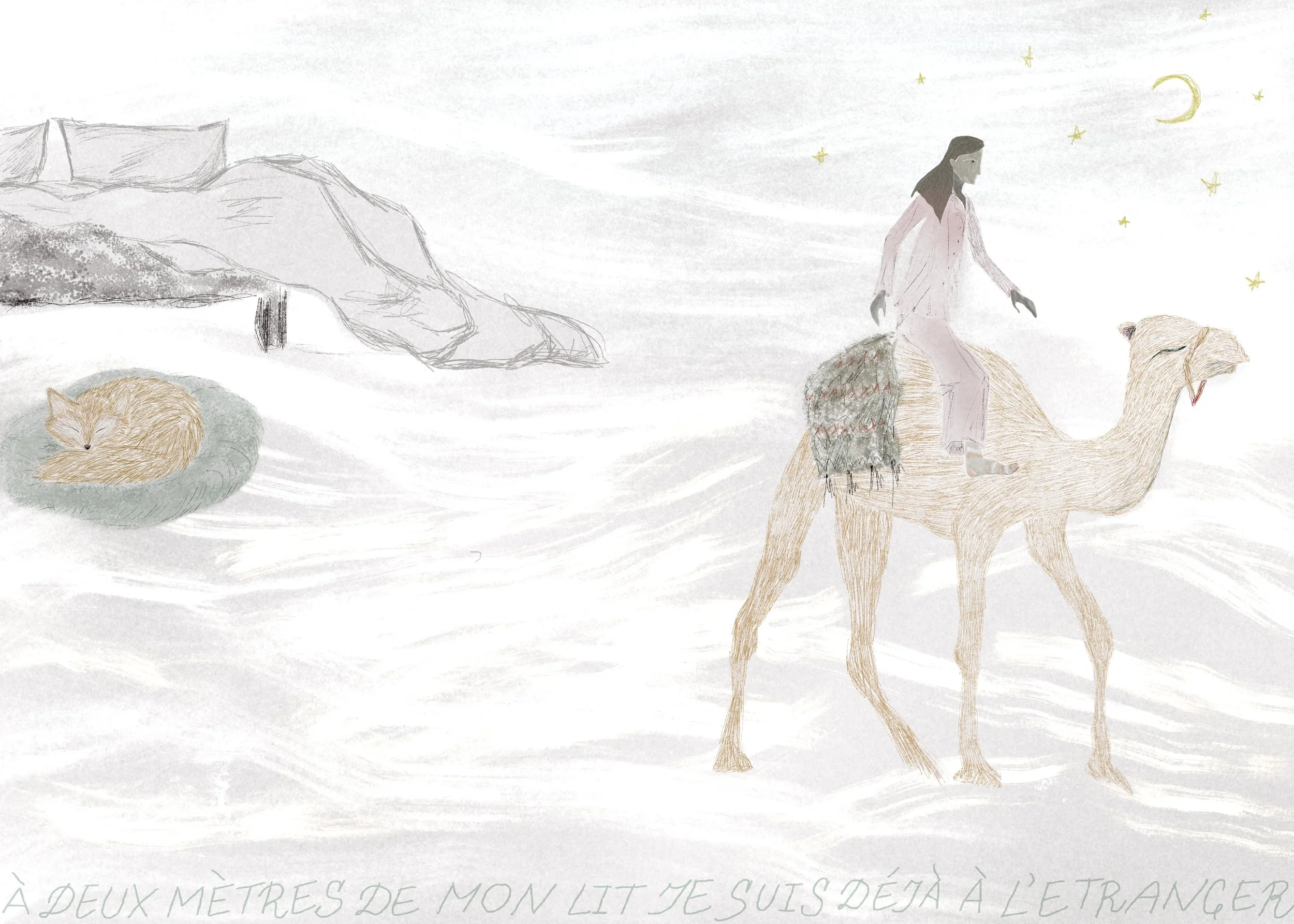 DID006 - A DEUX METRES DE MON LIT JE SUIS DEJA A L’ETRANGER
IPAD PROCREATE DRAWING ON ART PAPER	30X42CM // 11,8X16,5 IN