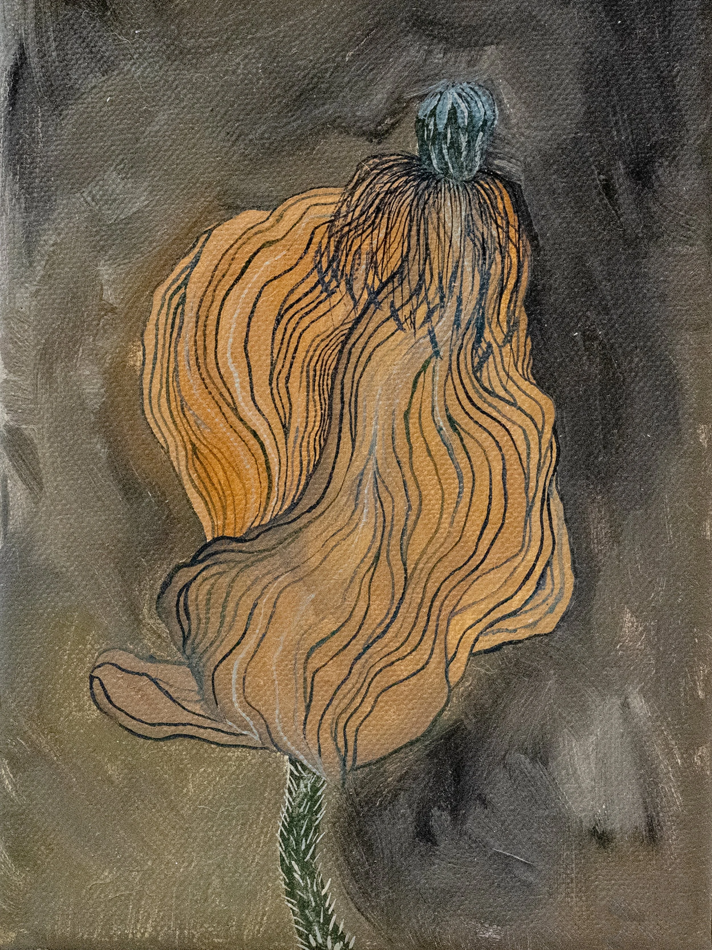 PVT13, Pavot brun clair sur fond gris, 2022, huile sur toile, 18 × 13 cm // 7 × 5,1 in