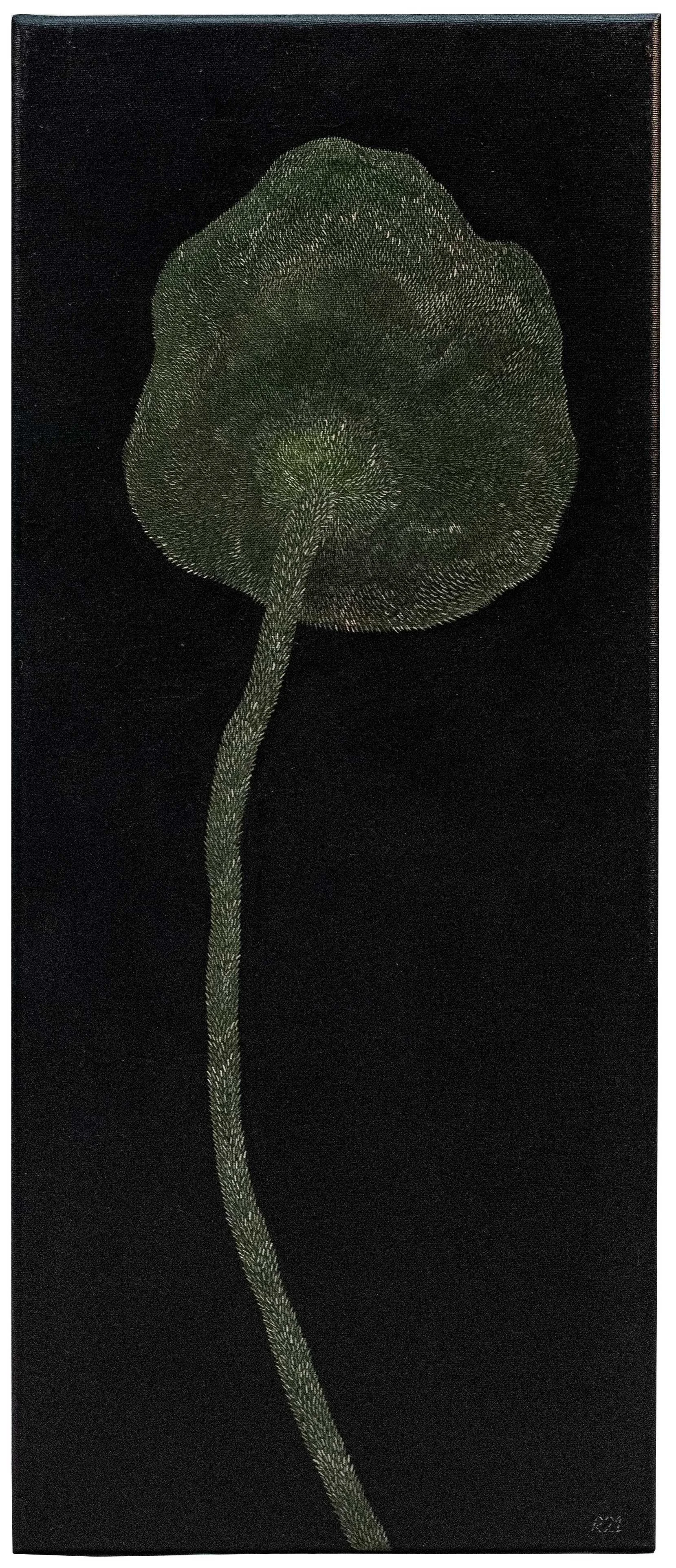 PVT08, Pavot vert sur fond noir, 2021, huile sur toile, 70 × 30 cm // 27,5 × 11,8 in